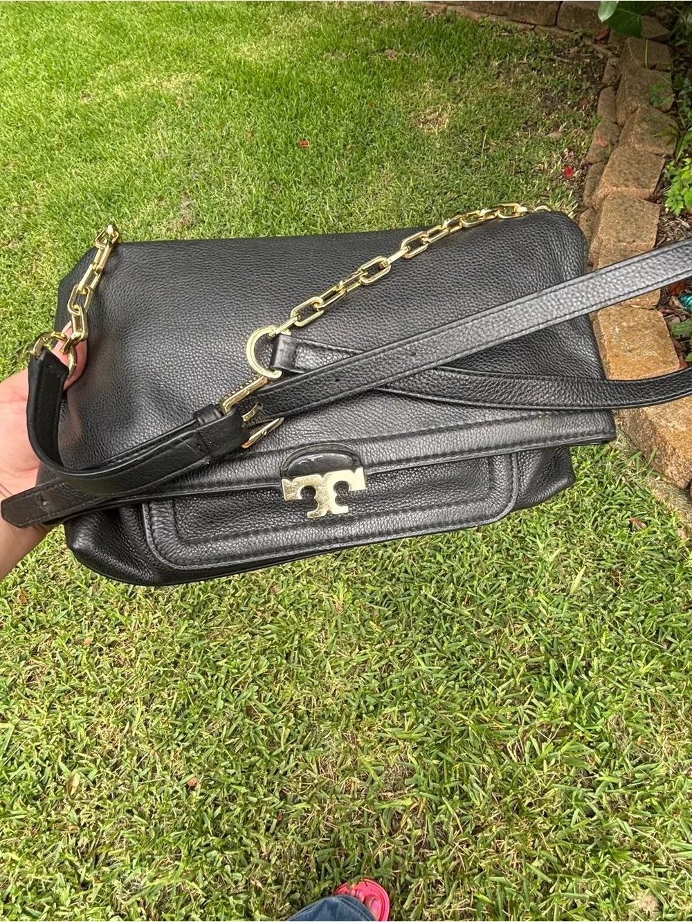Tory Burch Black Fold-Over Leather Crossbody